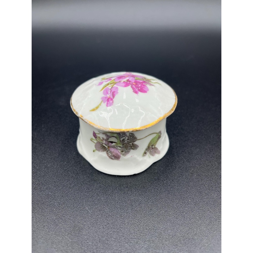 Limoges Trinket Box: Dainty Purple Flower, Vintage French Porcelain